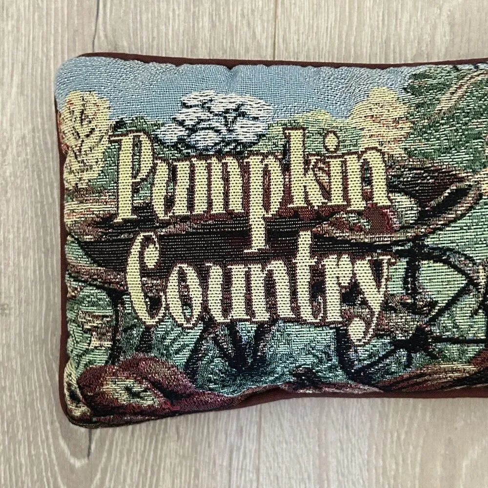 Pumpkin Country Pillow Tapestry Fall Autumn Apples Wheelbarrow Corn Harvest